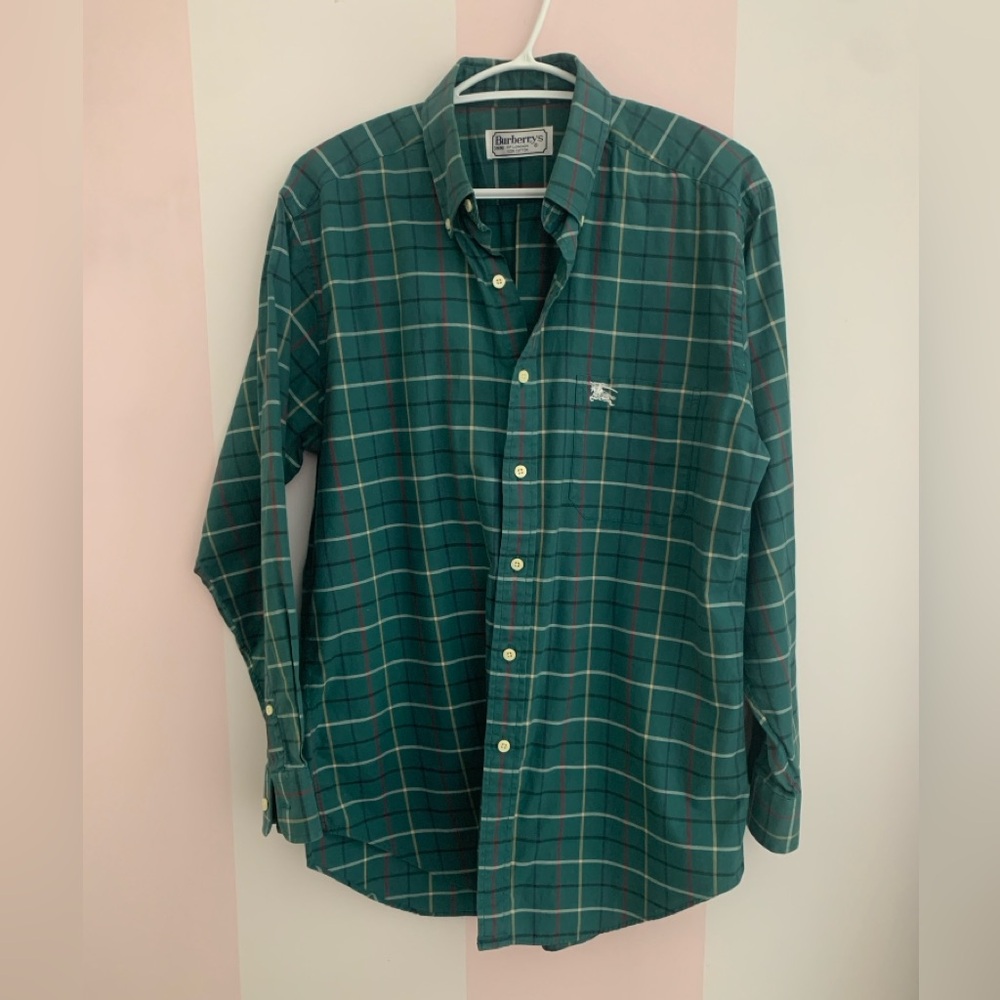 Vintage Burberry Green Plaid Shirt M